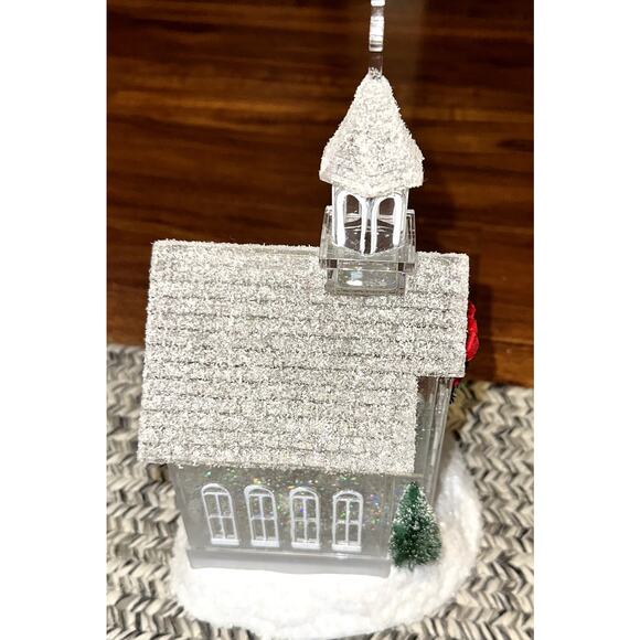 Christmas Glitter Snow Globe White Snowy Pines 12" Church LED Battery Operated - Picture 4 of 12